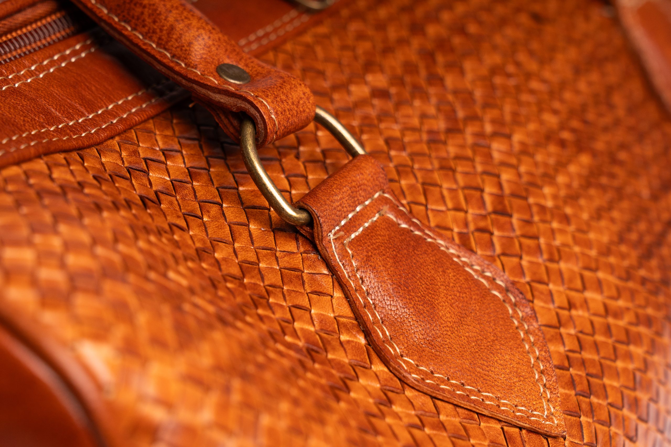 Cognac Leather Duffle Bag